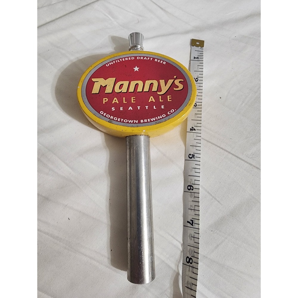 Mannys Pale Ale Beer Tap Handle Georgetown Brewing Co Seattle Yellow Red Metal‎